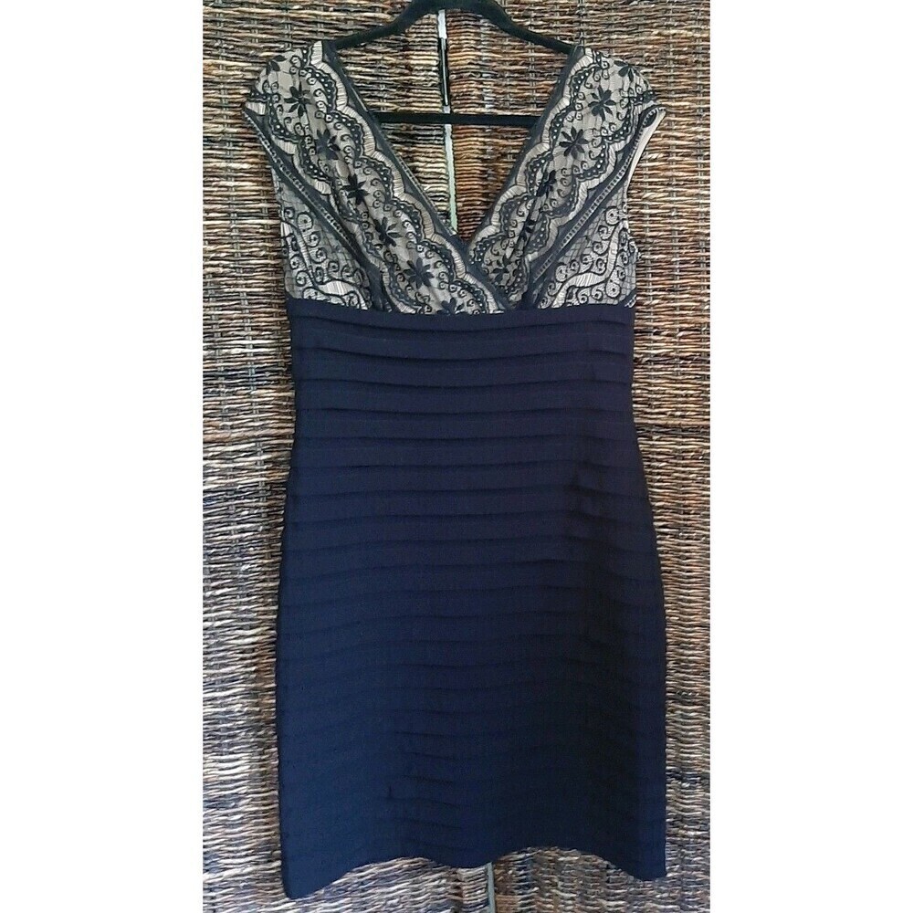 Adrianna Papell Lace Tiered Sheath Dress Women's 12 Black Formal Wedding Guest